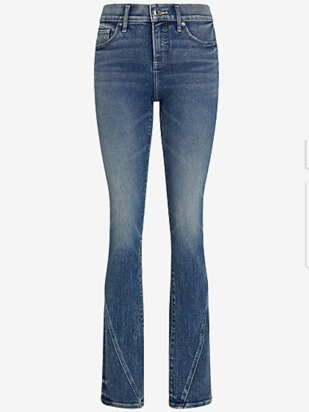 Express Mid-Rise Medium Wash Twist Seam Skyscraper Jeans Flare Size 2 Short 2S